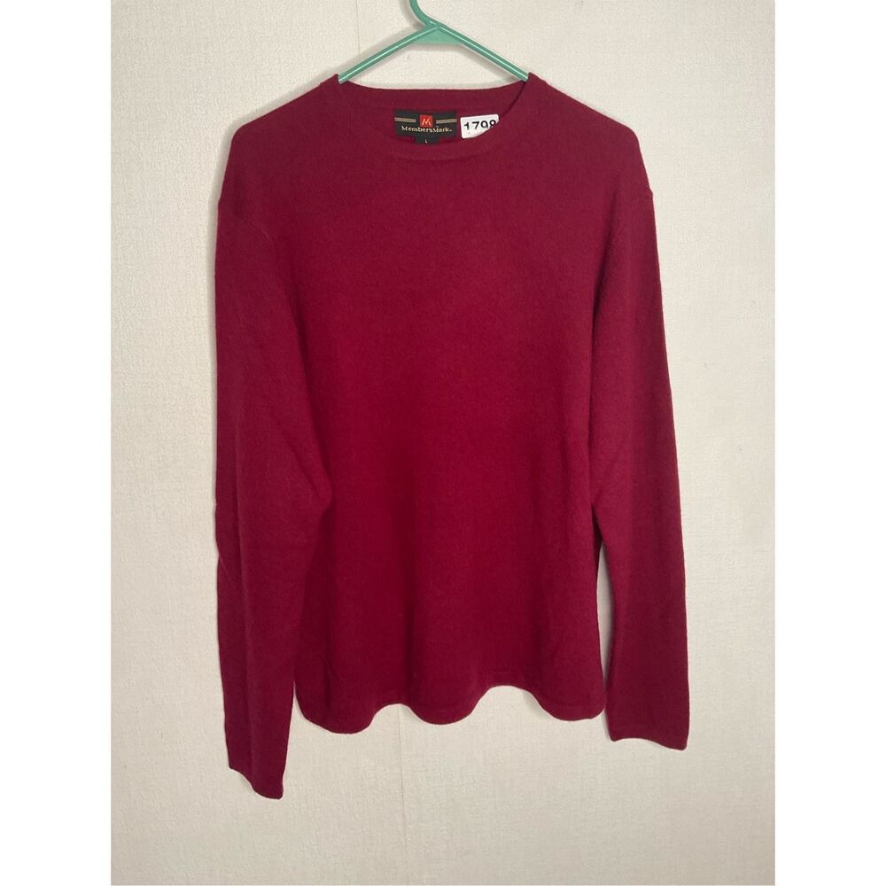 Members Mark Sweater Mens Large Burgundy Cashmere Pullover Ribbed Hem Pullover